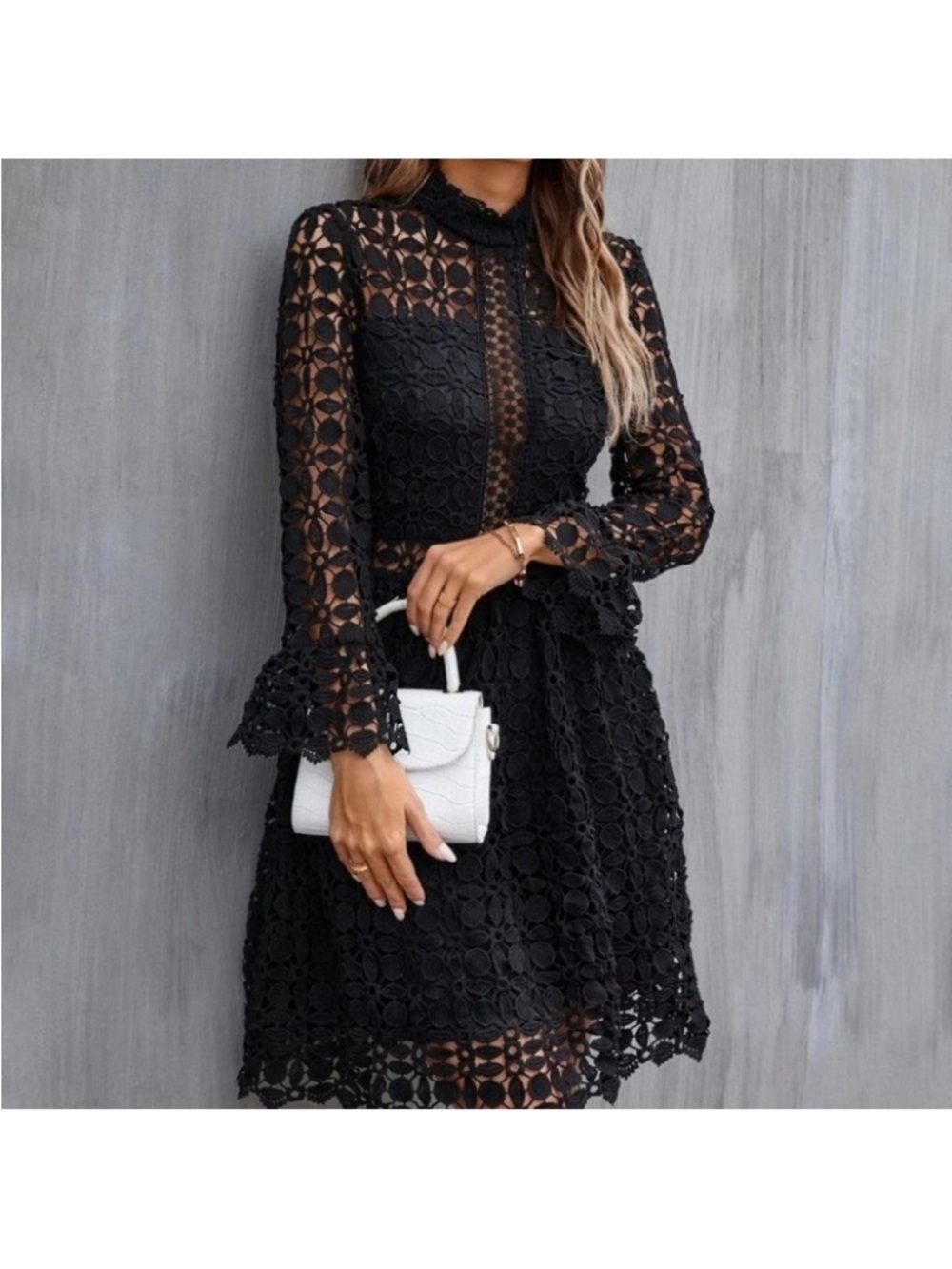 Brand NEW Elegant Black Lace Long Sleeve Dress - Picture 13 of 13
